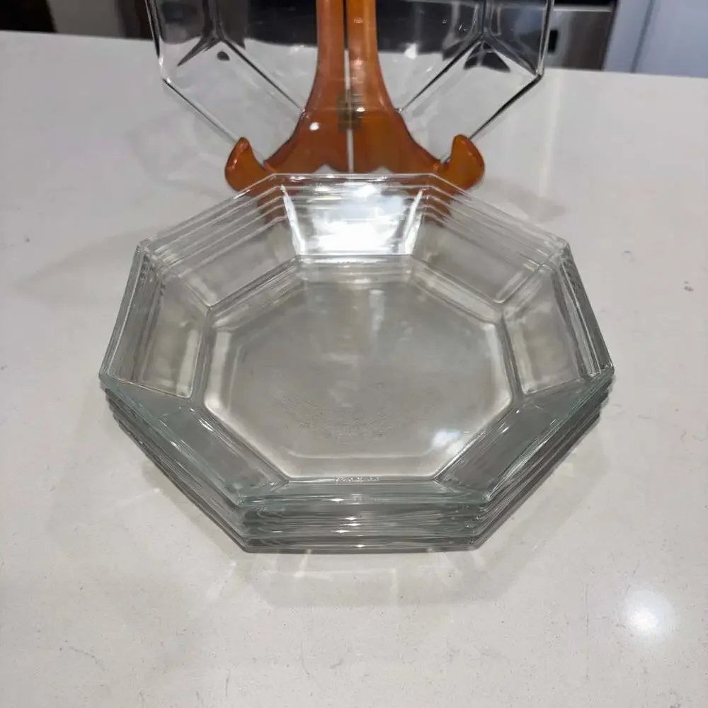 Vintage Arcoroc Octime Octagonal Clear Glass Soup Bowls 7.5” (6)